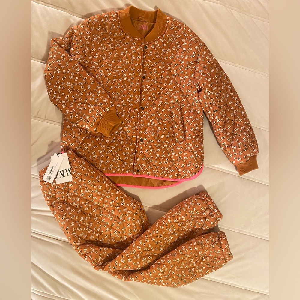 Zara NEW Orange Floral Quilted Jacket